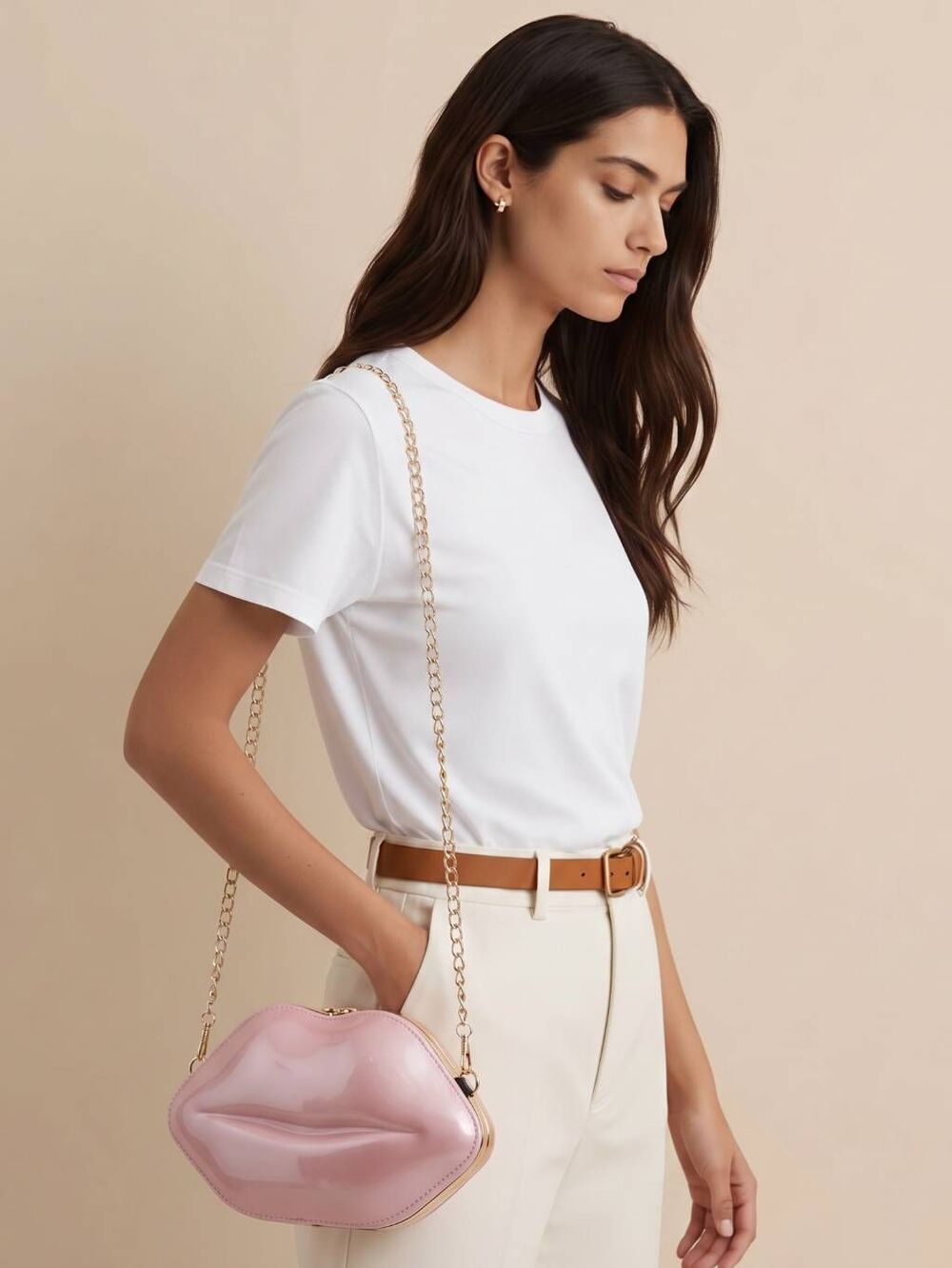 🔸️NIB Pink 3D Lip Shaped Crossbody Purse